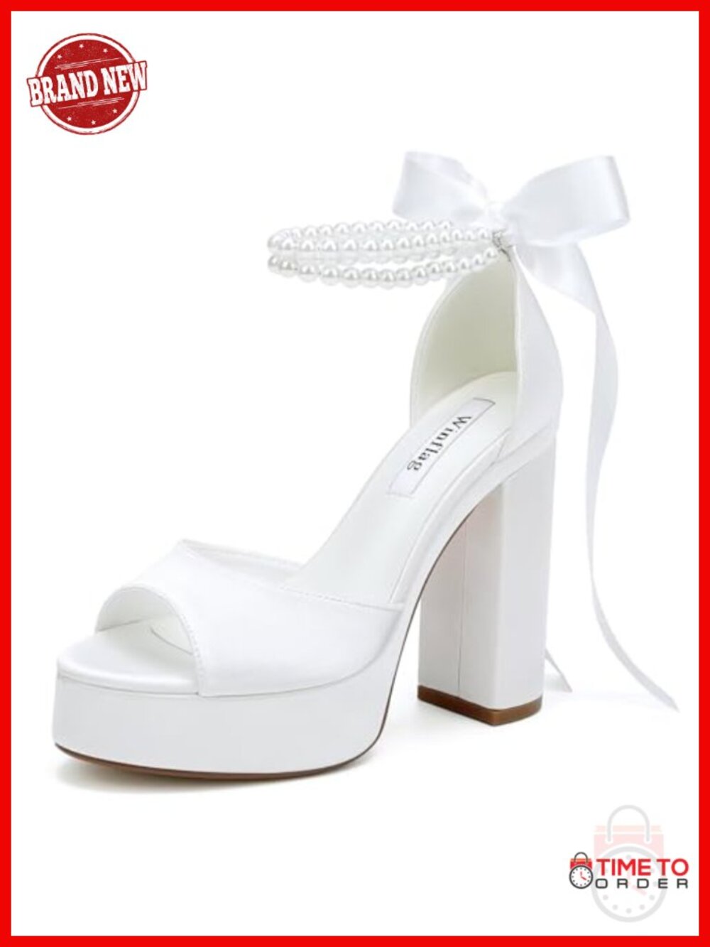 Platform Pearl Heeled Wedding Sandals Satin Bridal Shoes